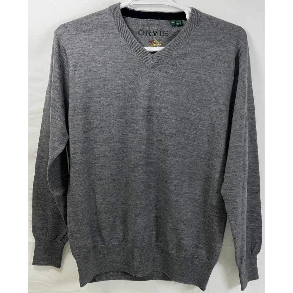 NIP Men's Orvis 100% Merino Wool V-Neck Long Sleeve Sweater - Gray -‎ Medium